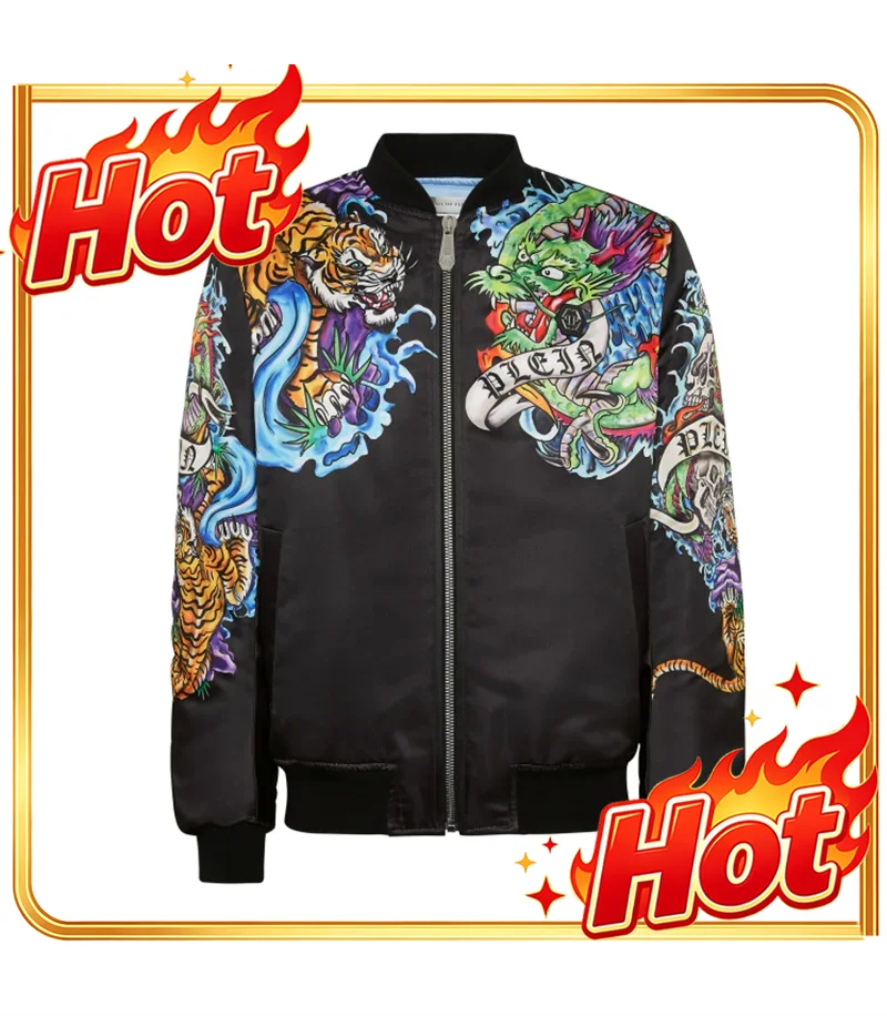 3D Printing Mask - Jaqueta Bomber Masculina Casual de Primavera